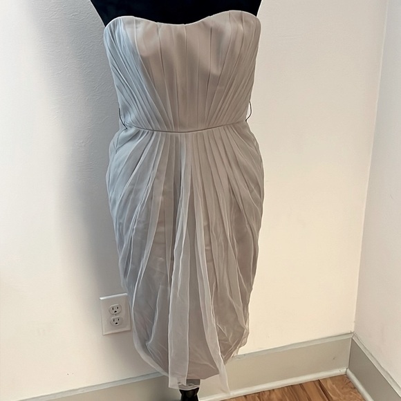 WHITE Vera Wang strapless satin tulle overlay sweetheart dress Sz 0 stone - Picture 1 of 9